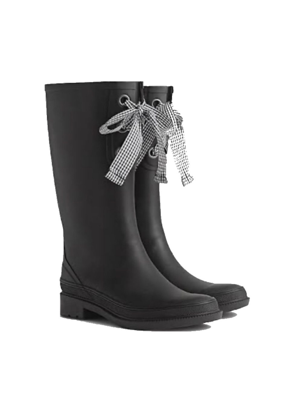 J. Crew Black Rain Boots with Gingham Bow